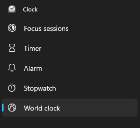 An image showing the sidebar of the clock app with "World Clock" selected